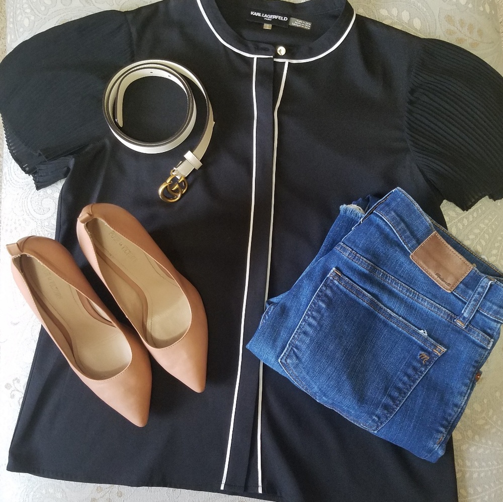 Karl Lagerfeld black contrast top with butterfly s